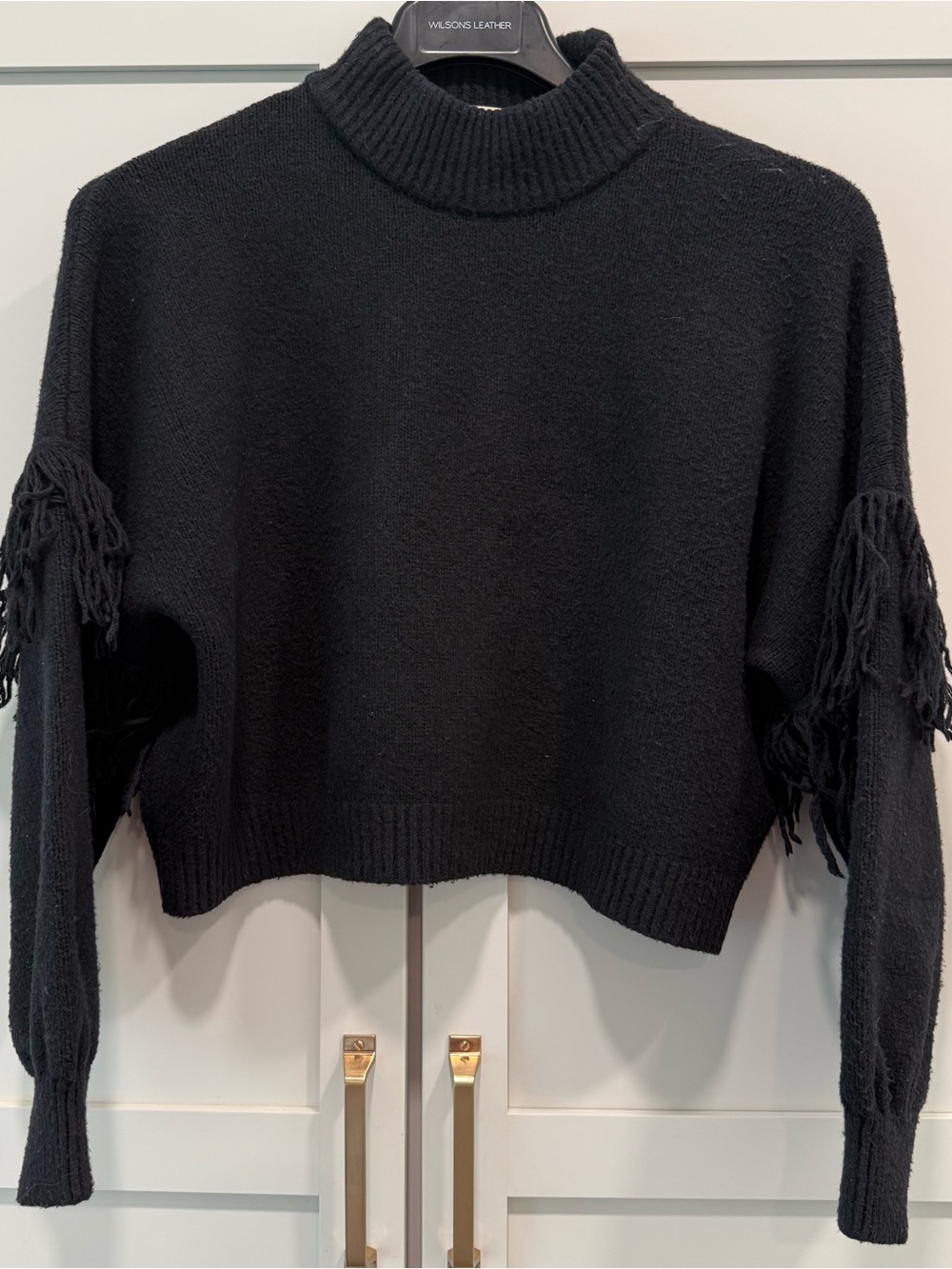 Happily Grey Women’s Black Mock Neck Fringe Balloon Sleeve Knit Sweater Sz XL